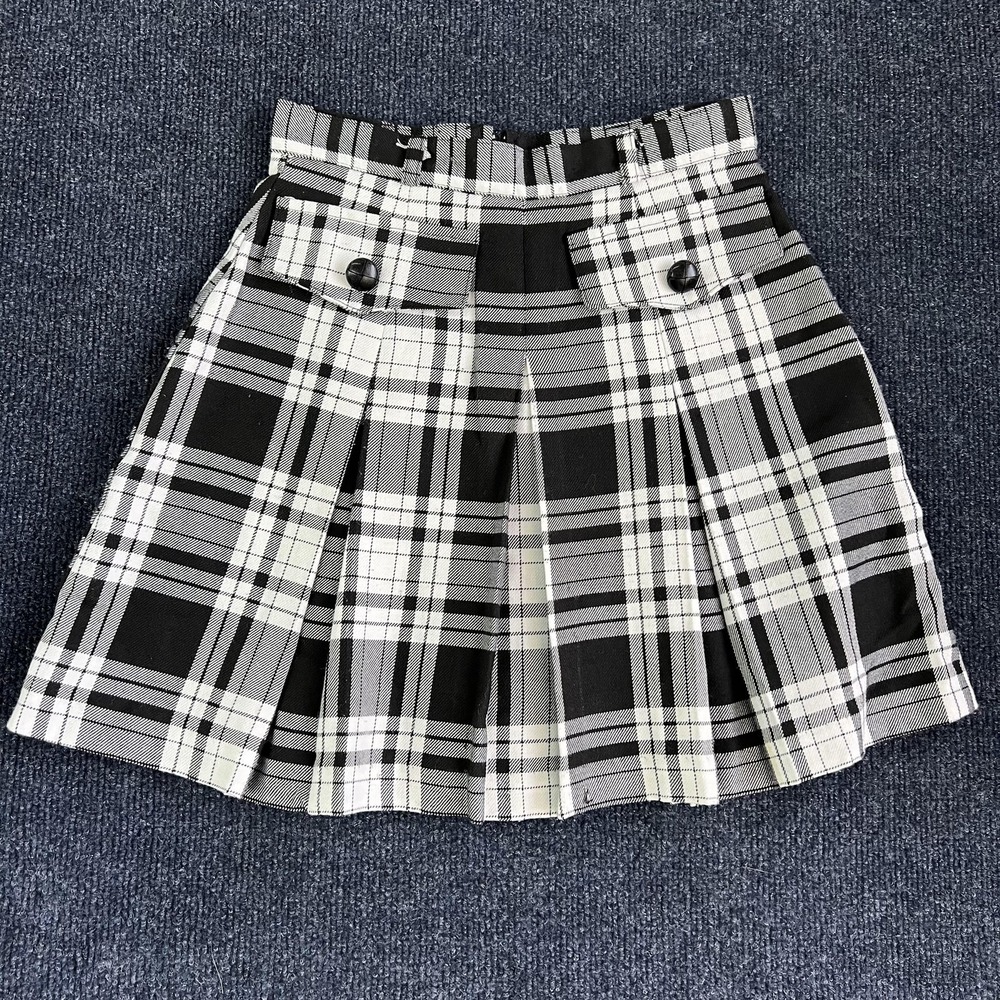 Y2K MGR It's Our Universe Skirt Womens 3 Black Plaid Pleated Mini Skater Punk